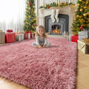 Amdrebio Blush Pink Area Rugs for Girls Bedroom, Fuzzy Furry Fluffy Kawaii Rugs for Kids Room Playroom, Shaggy Small Fur Plush Shag Carpet for Nursery Dorm Classroom, Cute Dusty Rose Mauve Rug 4x6