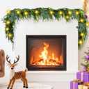 Norfolk Pine Garland with Lights, 6 Ft Faux Garlands with Eucalyptus Leaves Christmas Greenery Garland for Mantel Stairs Railing Table Indoor Outdoor Christmas Holiday Decor (1 PCS)