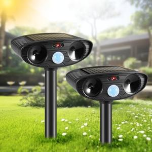 Ultrasonic Animal Repellent Outdoor Solar Animal Repeller with Motion Detection Cat Deterrent Outdoor Deer Repellent Device to Scare Coyote Raccoon Squirrel Skunk Repellent for Yard (Pack of 2, Black)
