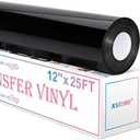 XSEINO Heat Transfer Vinyl Roll, 12" x 25FT Black HTV Vinyl Roll for Shirts,Iron on Vinyl Roll for Cricut & Cameo, Easy to Cut for Heat Transfer Vinyl Design (Black)