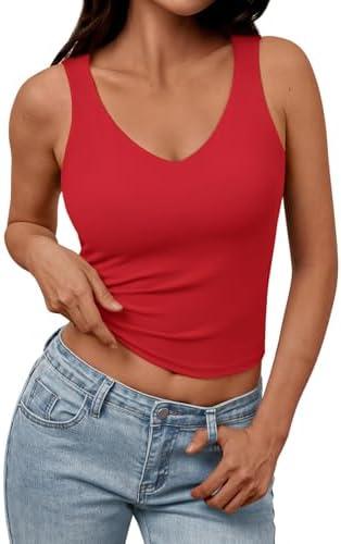 Trendy Queen Womens Tank Tops Double Lined Crop Sleeveless Going Out Camisole Summer Fashion Basic Soft Spring Clothes 2025, S
