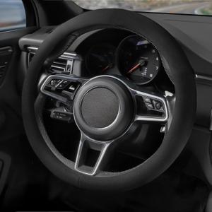 Suede Steering Wheel Cover with Upgraded Silicone Inner Ring, Anti Heat, Breathable, Anti-Slip, Leather Universal 14.5 to 15 inch Steering Wheel Cover (Pure Black)