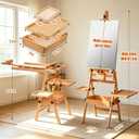 Wood H-Frame Easel, Large Painting Easel with Storage Box and Palette, Solid Beech Wood Made Professional Foldable Studio Art Easel Stand for Painting, Holds Canvas up to 50"