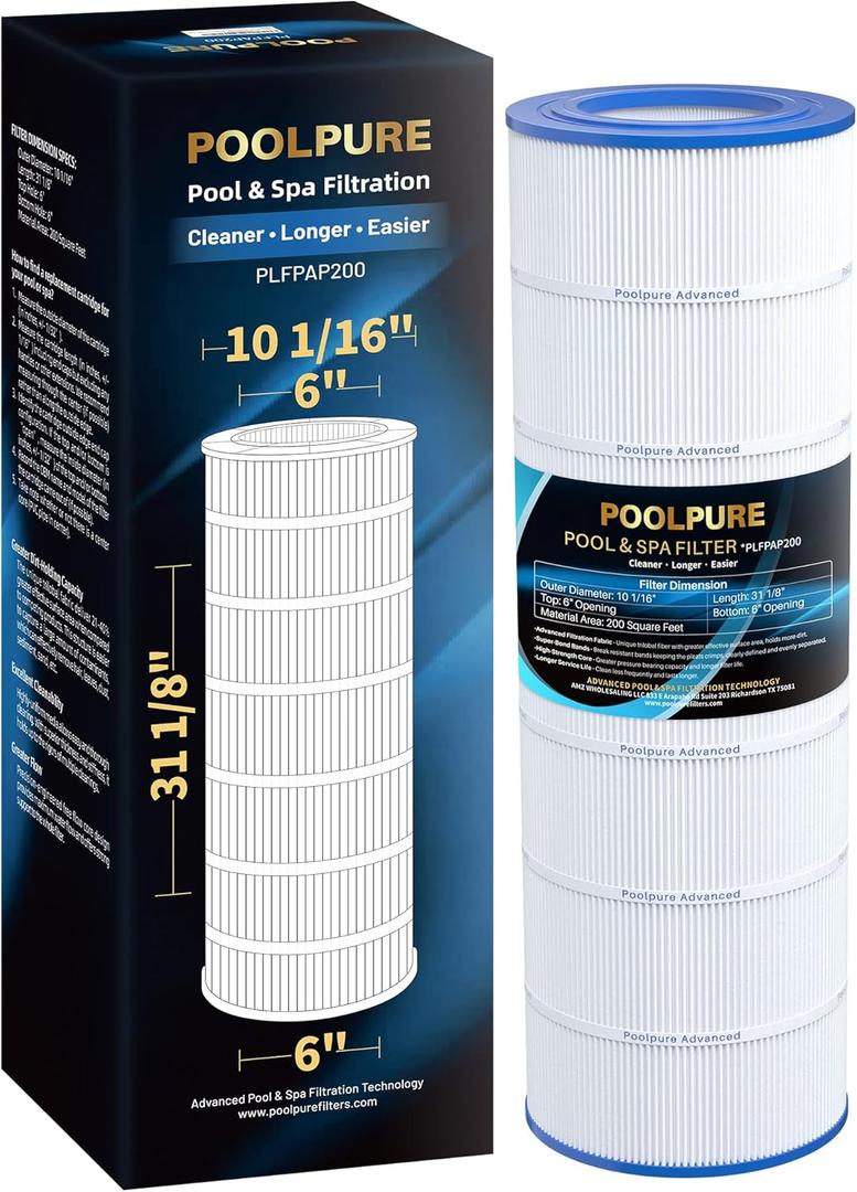 POOLPURE PAP200 Pool Filter Replaces Pentair Clean and Clear 200, CC200, Unicel C-9419, Ultral-C5, PP-C5, Filbur FC-0688, R173217, 59054400, Aladdin 29902, Baleen AK-8005, 200 sq.ft Cartridge
