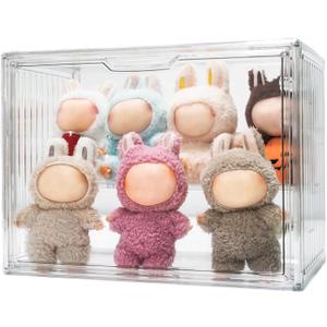 Clear Doll Storage Box with Lid - Stackable Organizer for 15-17cm Dolls & Accessories, Transparent Display Case for Collectibles, Action Figures, and Toy Clothes