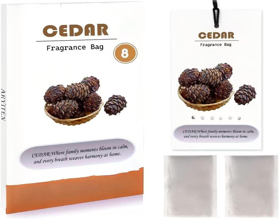 Aryiten 8 Packs Large Cedar Scented Sachets for Closet Deodorizer Drawers, Hanging Long Lasting Potpourri Bags Home Fragrance Air Freshene