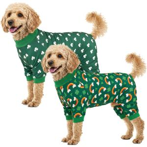 2-Pack St.Patrick's Day Dog Pajamas Clover Rainbow Pet Jumpsuits Puppy Pjs Lucky Shamrock Dog Onesie St Patricks Dog Jammies Costume Outfit Clothes for Small Medium Large Dogs XL
