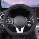 Soft Suede D Shape Steering Wheel Cover, Warm Steering Wheel Cover Fashion Universal 15 inch, Black