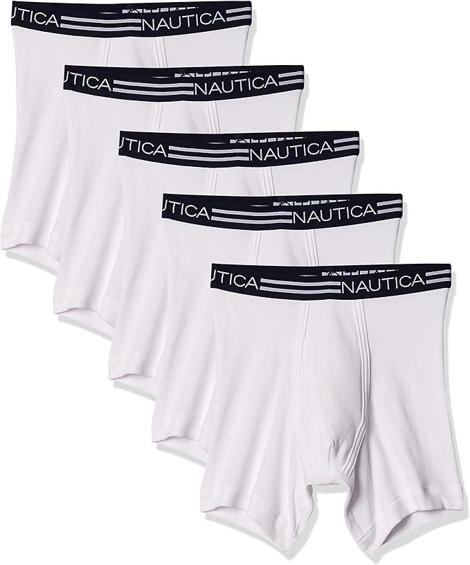 Nautica Men's 5 Pack Classic Cotton Boxer Briefs, L