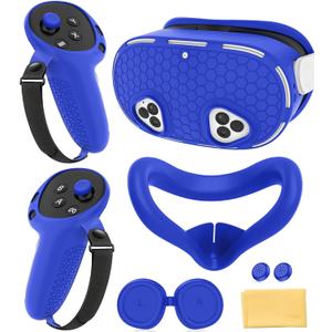Silicone Cover Set Compatible with Meta Quest 3S Accessories, VR Protector Face Cover, Controller Grips, Front Shell Headset Cover and Lens Protective Cover for Meta/Oculus Quest 3S Accessories(Blue