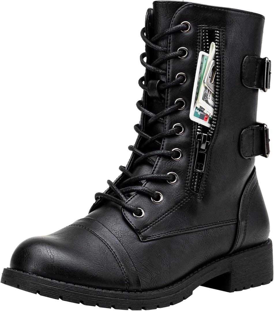 Vepose Women's Combat Boots Low Heel, Mid Calf Military Boots with Card Knife Wallet Pocket (9)