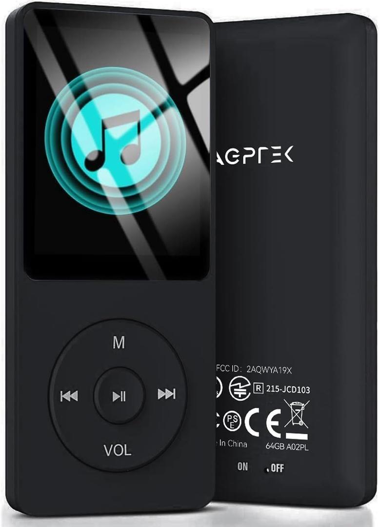 AGPTEK A02PL 64GB MP3 Player, 70 Hours Playback Lossless Sound Music Player, Supports up to 128GB(Black)
