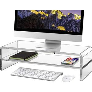 Acrylic Monitor Stand - 16/20 inch 2 Tier Riser for iMac, PC, Desktop, Laptop, TV with Storage Shelf, Home Office Desk Organizer