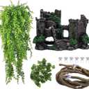 PINVNBY Reptile Resin Castle Decoration,Bearded Dragon Habitat Accessories Crested Gecko Hideouts Cave Reptiles Vines Flexible Jungle Climbing Vines Decor for Chameleon Snake Gecko Lizard(4 Pcs)