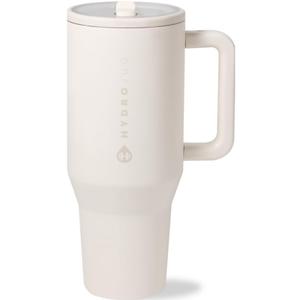 HydroJug Traveler - 32 oz Water Bottle with Handle & Flip Straw - Fits in Cup Holder, Leak Resistant Tumbler-Reusable Insulated Stainless Steel & Rubber Base - Gifts for Women & Men, Cream