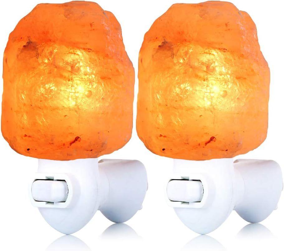 pursalt 2 Pack Himalayan Natural Salt Lamp Night Light Plug in, Certificated 360 Degree Rotatable Wall Plug with Extra 4 Replacement Bulbs for Bathroom Bedroom, Pink Crystal Rock Salt Hand Crafted