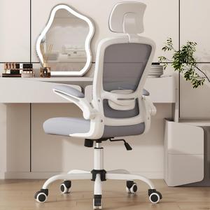Mimoglad Office Chair, High Back Ergonomic Desk Chair with Adjustable Lumbar Support and Headrest, Swivel Task Chair with flip-up Armrests for Guitar Playing (Moon Grey)
