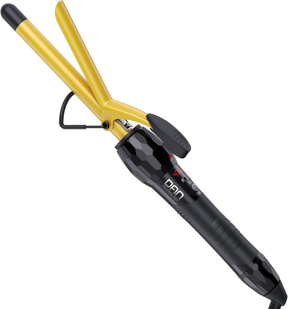 DAN Technology 5/8 Inch Curling Iron Wand, Tourmaline Ceramic Hair Curler with LCD Display (180F430F), Fast Heating, Dual Voltage, Auto Shut-Off, Black & Gold