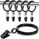 Curtain Rings with Clips - Set of 42, Interior Diameter 1.5inch,Fits Up to 1.2Inch Rod (Black-42pcs)