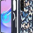 for Samsung Galaxy A36 5G Phone Case - Compatible with MagSafe Women Girls Cute Magnetic Protective Cover Girly Blue Butterfly Heavy Duty Shockproof Design for Samsung A36 5G Cases 6.7"