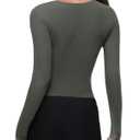 REORIA Women's Long Sleeve Cross Wrap Ruched Bodysuit Sexy Deep V Neck Slim Fit Body Suit Concert Tops Thyme Small