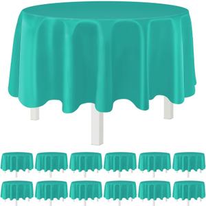 Teal 12 Pack Plastic Tablecloths 84" Disposable Round Table Cloth Plastic Table Cover for Party Disposable Tablecloths