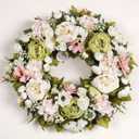 Peony Wreath 18'' Spring Wreaths for Front Door, Artificial Large Floral Wreath for Front Door Wall Decor, Valentines Day Home Wedding Housewarming Gift EZsenses (Green)