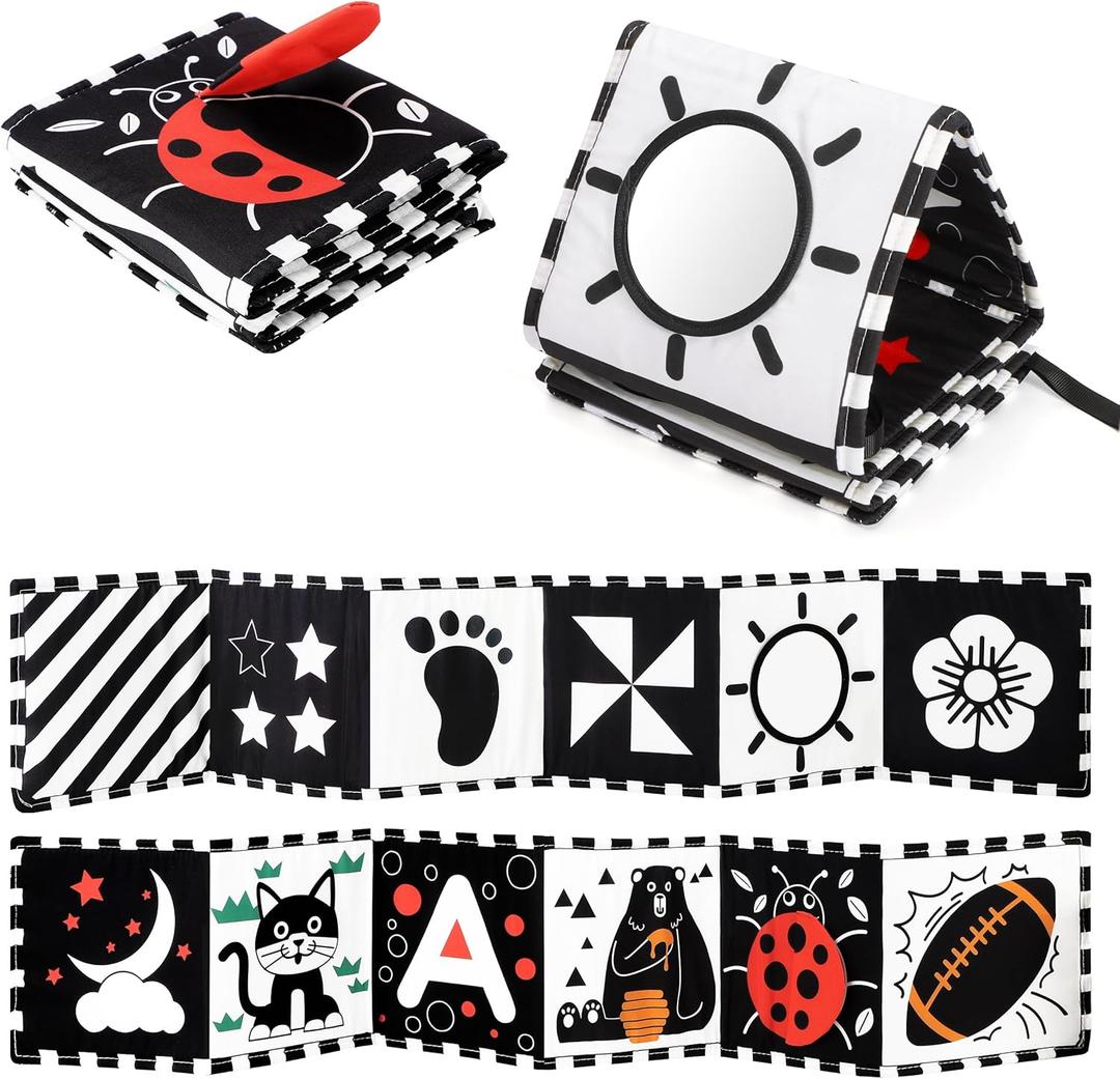 URMYWO Black and White Baby Toys, Tummy Time High Contrast Newborn Toys 0-3 Months, Soft Baby Book, Visual Stimulation Montessori Sensory Infant Toys 0-6-12 Months, Shower Gift for Boys Girls