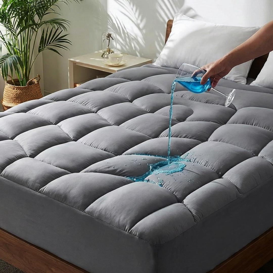 Unikome King Mattress Pad Waterproof, Ergonomic Quilted Mattress Topper for Back Pain Relief  Breathable Bed Cover with Deep Pocket (Fits 8-21 Inches), Noiseless & Machine Washable (Grey, 78x80)