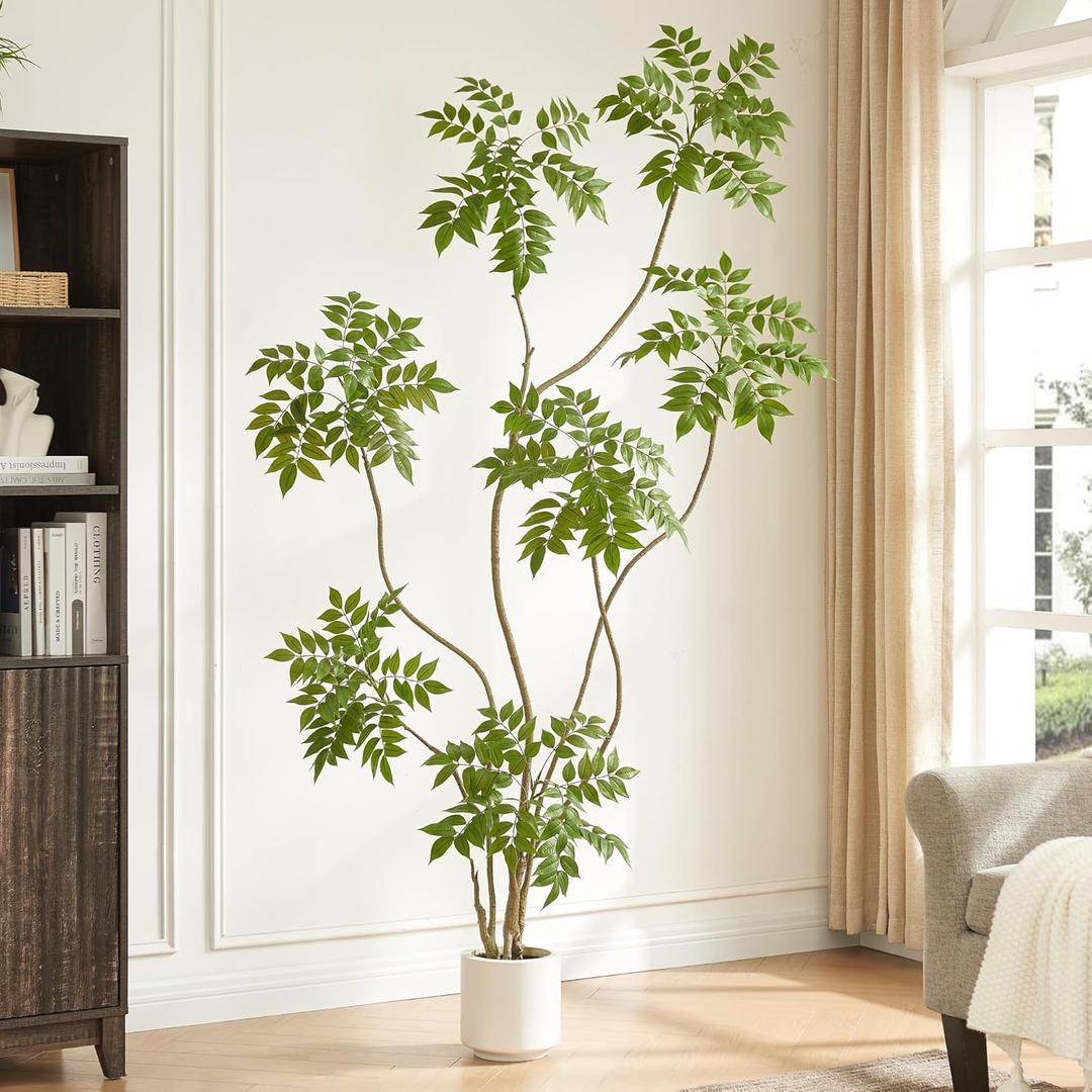 6.5FT Artificial Sumac Tree with White Pot, Tall Faux Plants Indoor, Large Fake Tree with Nearly Natural Silk Plant (Real Touch), for Home, Office, Living Room, Patio, Lobby Decor