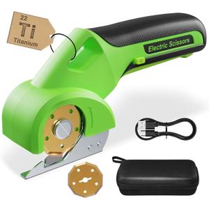4V 2000mAh Cordless Cardboard Cutter, Electric Box Cutter for Cardboard with 2 Titanium Blades, LED & Safety Lock, Rotary Cutter for Fabric, Stocking Stuffers Gifts for Men Women - Green