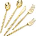 Rubtlamp 180Pcs Gold Plastic Silverware,Luxury Gold Plastic Cutlery,Heavy duty Golden Disposable Flatware, Utensils Set Disposable Include 60Gold Forks,60Gold Spoons,60Plastic Knives for Party,Wedding