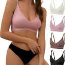 DEANGELMON V Neck Bra Padded Seamless Adjustable Straps Bralettes Everyday Basic Sleeping Bras Multiple 4 Pack L