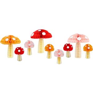 9 Pcs Mushroom Honeycomb Balls Decorations for Fairy First Birthday Baby Shower Tea Party Enchanted Whimsical Forest Cottagecore Decor (Mushrooms)
