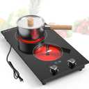 VBGK 2 Burner Electric Cooktop,3000W Built-in and Countertop Electric Stove Top Burner with 9 Heating Level, Timer & Kid Safety Lock, LED Knob Control 220V Plug (Electric Cooktop 2 Burner)