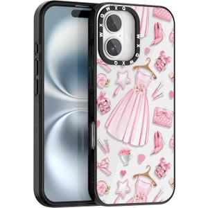 for iPhone 16 Case, TPU+PC Premium Painted Shockproof Phone Case, Superior Shock Absorption, Military-Grade Drop Protection, Dreamy Pink Princess Dress Design Phone Case
