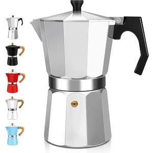 2 Cup Aluminum Espresso Stovetop Moka Pot Express Coffee Maker Percolator Italian Classic Mocha Coffee Machine for Italian and Cuban Cafe Brewing for Home & Camping 100ml 3.3oz (Silver)