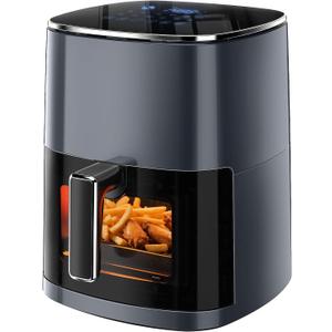 Simple Deluxe Air Fryer - 6.34 QT Digital Airfryer with Visible Window, 12 Presets Functions, Nonstick and Dishwasher-Safe Basket, 1700W, Gray