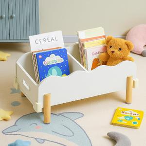 HouseJoy Wooden Bookself for Kid, White Kids Bookshelf and Toy Storage, Toddler Bookshelf for with 2 Adjustable Divider, Baby Bookcase for Children's Room Classroom Nursery