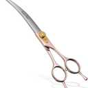 Fenice Peak Professional Curved Dog Grooming Scissors 7.5'' Rose Gold 440C Stainless Steel Pet Cutting Shears Safety Trimming Shearing for Dogs Cats