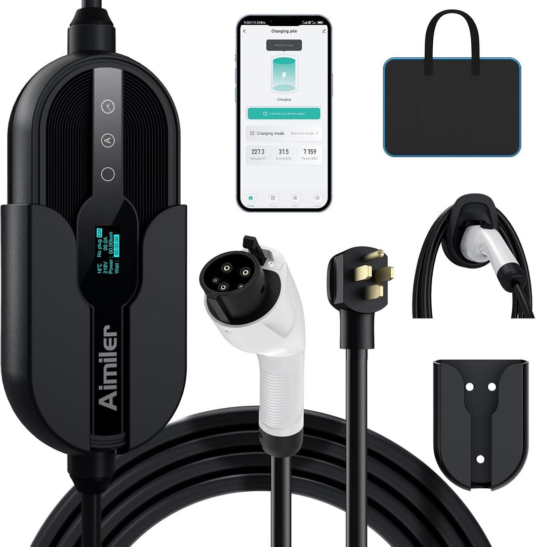 Level 2 Electric Vehicle (EV) Charger(32Amp, 220V-240V, NEMA 14-50 Plug), 25ft Cable ETL Listed Portable Indoor/Outdoor EVSE SAE J1772 EV Car Charging Station w/Delay Timer, WiFi Enabled