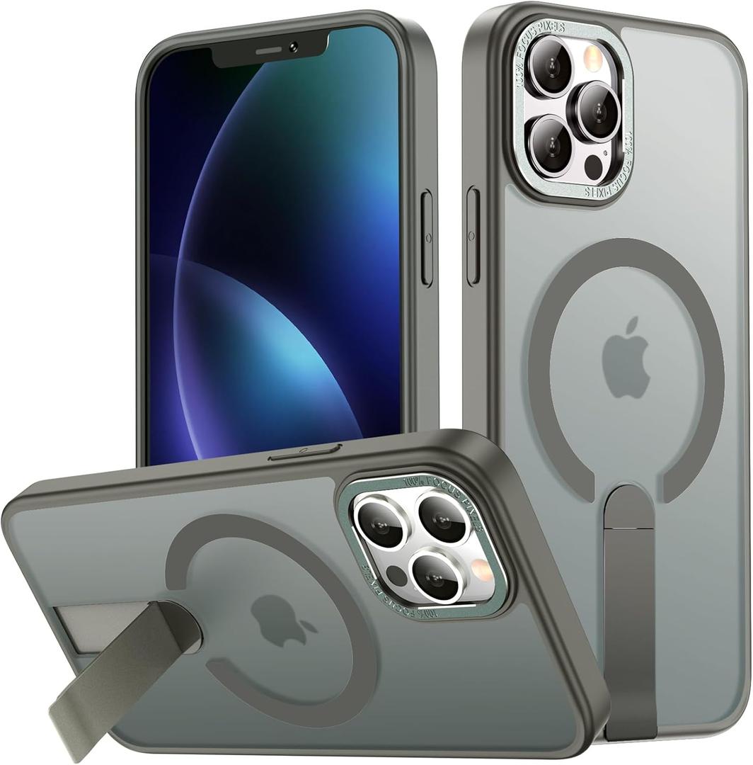 for iPhone 12 Pro Max Case with Stand, Compatible with MagSafe, [Invisible Stand] Anti-Slip Shockproof Military-Grade Protection, Magnetic Phone Case for iPhone 12Pro Max (Gray)