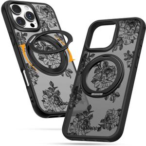 Uppuppy for iPhone 16pro Case - Compatible with MagSafe for Women Girls Bulit-in 360 Rotatable Magnetic Ring Holder Kickstand Cute Aesthetic Line Art Flower Design for Apple 16pro