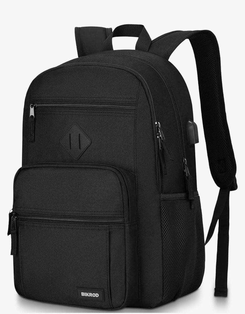 Black Backpack for Men and Women, Backpack for School Teens Boys and Girls, Lightweight Casual High School Bookbag, Daily-use Travel Laptop Backpack with USB Charging Port Fits 17.3 Inch Notebook