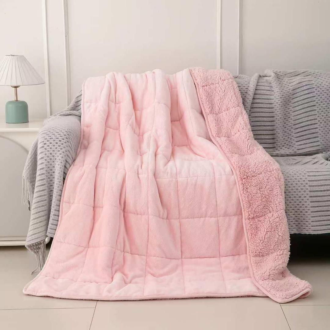 Sherpa 15lb Weighted Blanket for Adult, Both Sides Reversible Velvet Soft Plush Weighted Heavy Blanket for All Season Pink 60in*80in