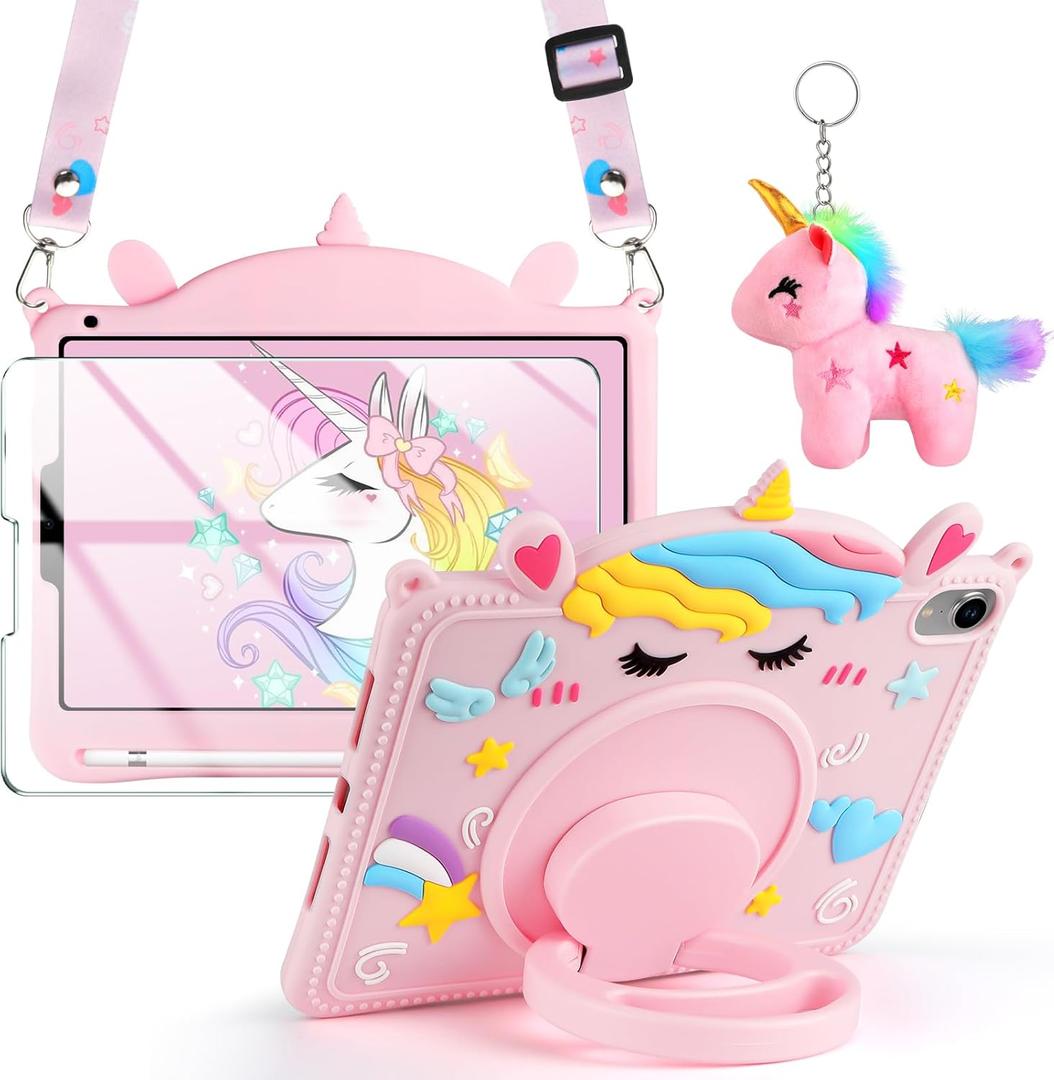 for iPad Mini 7 (A17 Pro) 2024/iPad Mini 6 2021 8.3 Inch with Screen Protector Shoulder Strap Key Chain Built Pencil Holder Handle Stand Silicone Protective Tablet Cover for iPad Mini 6th Generation