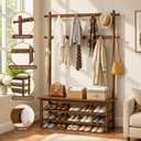 Solid Wood Hall Tree with Bench, Shoe Rack & 11 Hooks 42.9''