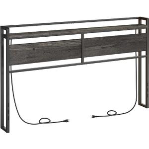 HOOBRO King Size Headboard, Headboard with 2 Outlets and 4 USB Ports, Adjustable Height, Storage Rack, Sturdy and Stable, Easy Assembly, Charcoal Gray and Black