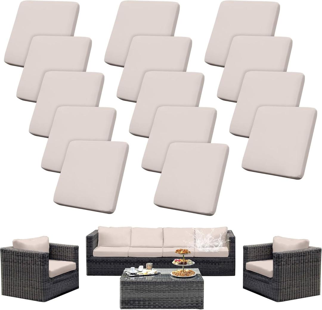 14Pcs Patio Cushion Covers Waterproof, Cushion Covers, Stretch Couch Covers, Patio Couch Slipcovers, Patio Cushion Covers Replacement, Outdoor Chair Cushion Covers (Off-White)