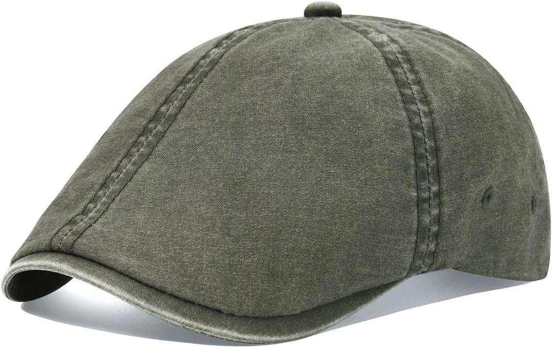 VOBOOM Cotton Washing Flat Cap Cabbie Hat Gatsby Ivy Irish Hunting Newsboy (One Size, Washed Army Green)